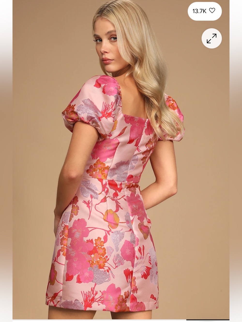 LULUS “So Stunning” Floral Jacquard Puff Sleeve Mini Dress - Picture 4 of 10